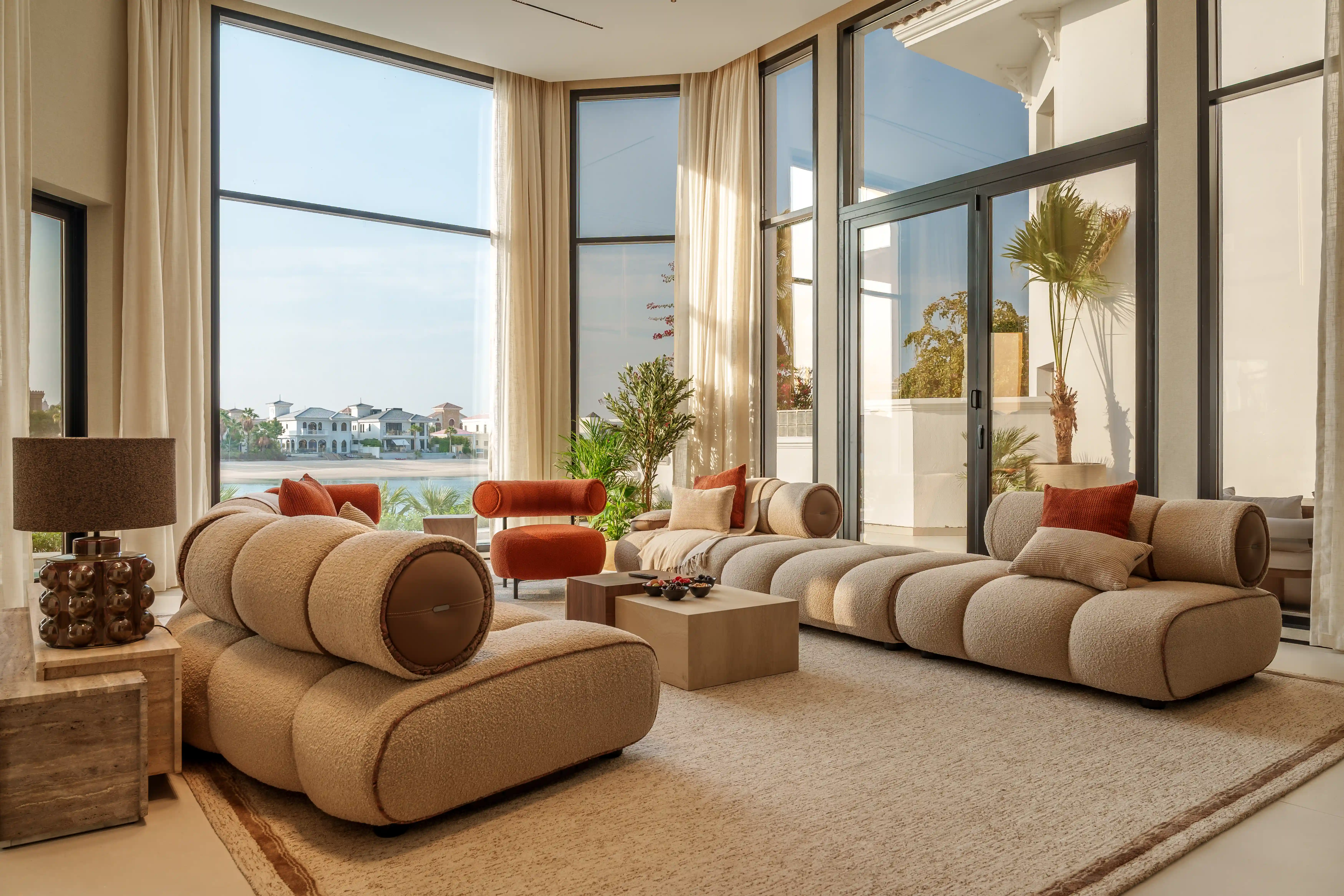 Luxury villa living room fitted out by Elevate on Palm Jumeirah